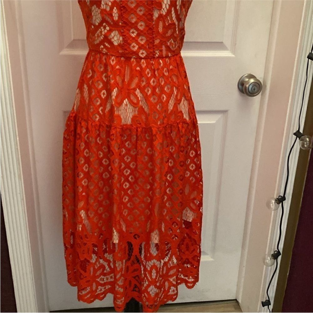 Parker Vibrant Red Lace Midi Dress, S - Picture 6 of 12